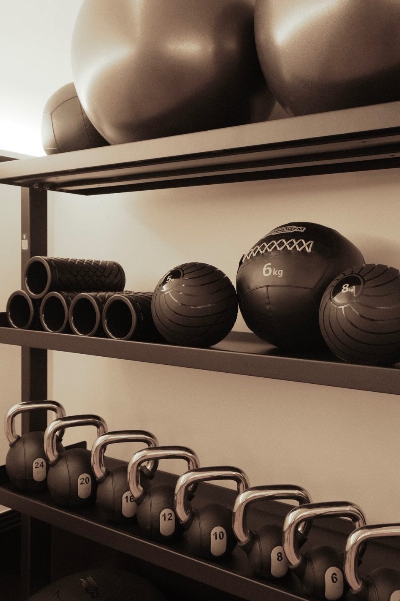 kettle bells in the fitness center at maison delano pairs