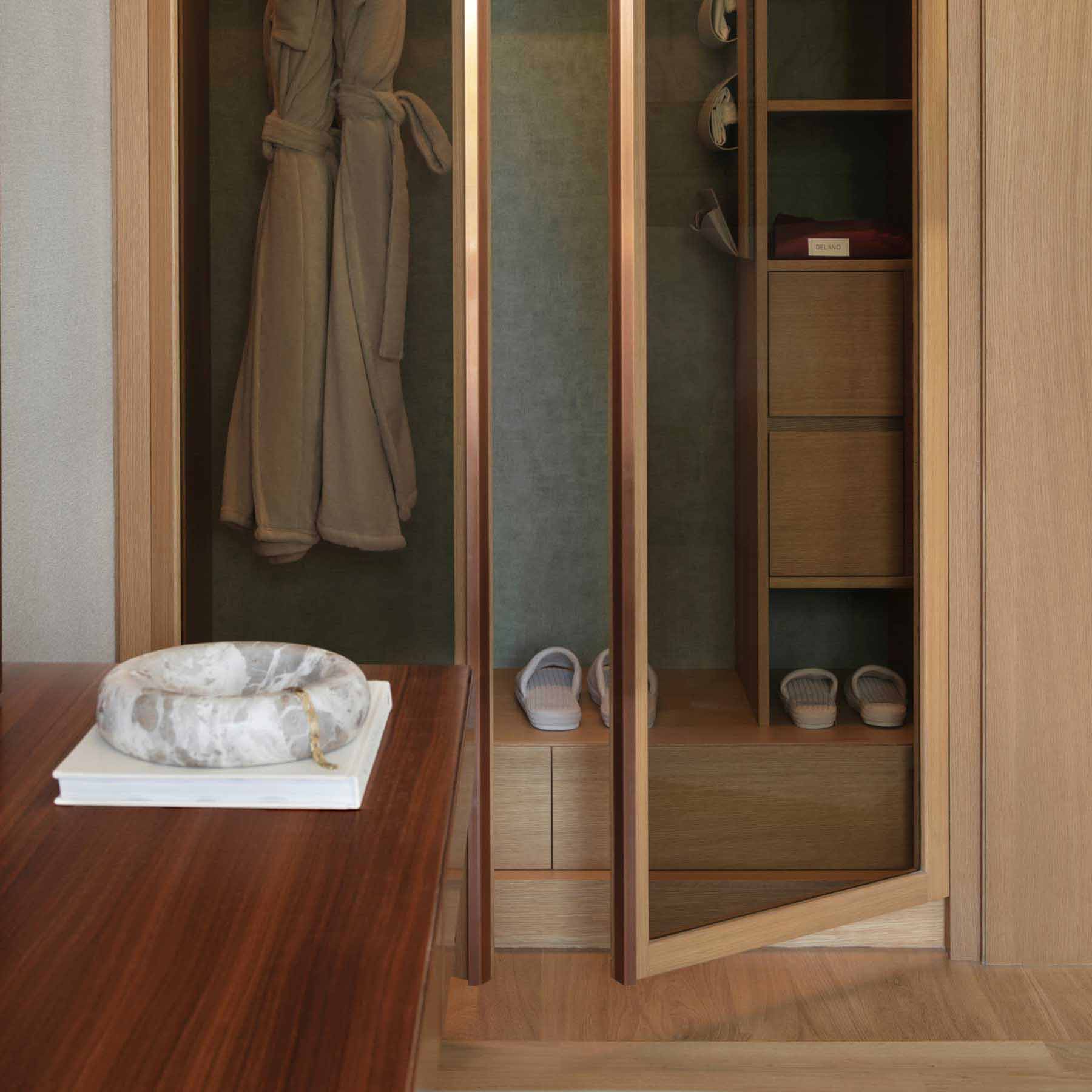 a closet space up against the wall