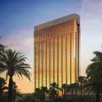 the outside of delano las vegas with gold reflective glass