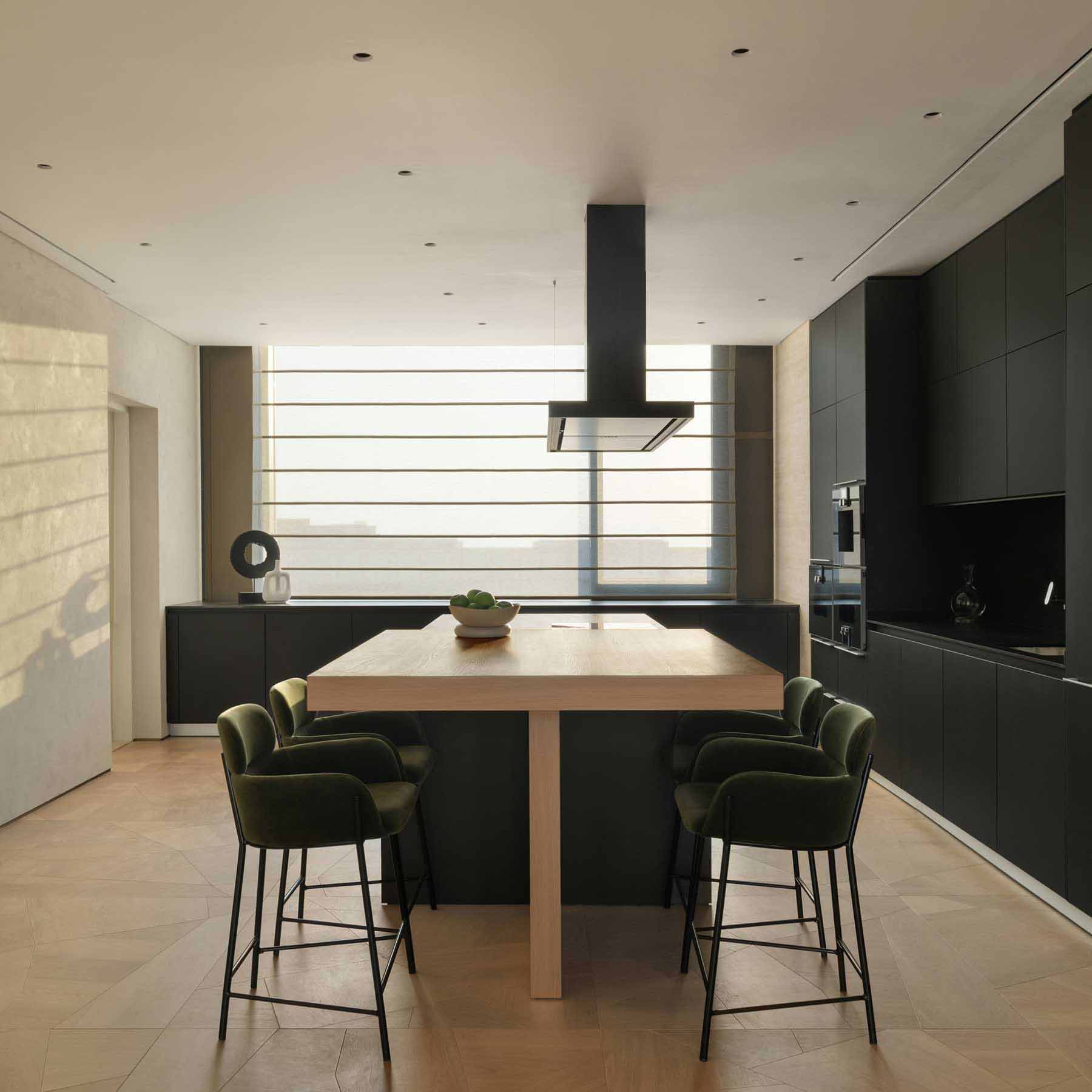 a large dining space and bar seating